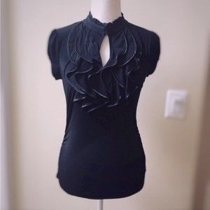 HeartSoul Black Top With Ruffles along neckline Size Large